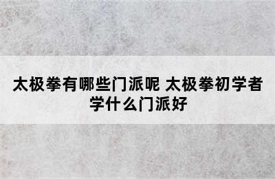 太极拳有哪些门派呢 太极拳初学者学什么门派好